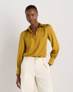 Washable Stretch Silk Split Neck Blouse - US 8530