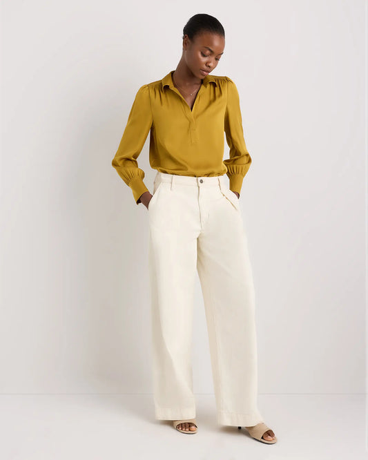 Washable Stretch Silk Split Neck Blouse - US 8530