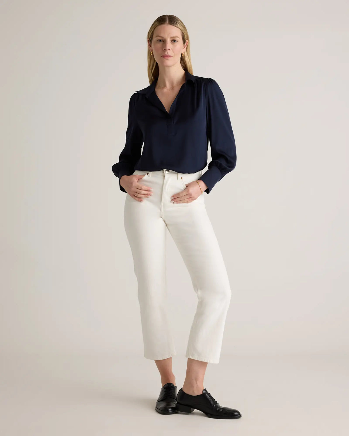 Washable Stretch Silk Split Neck Blouse - US 0335