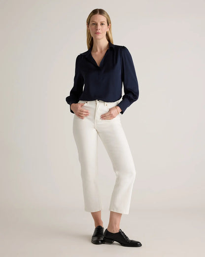 Washable Stretch Silk Split Neck Blouse - US 0335