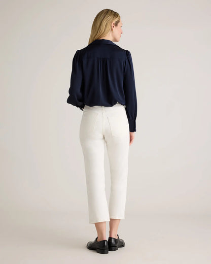 Washable Stretch Silk Split Neck Blouse - US 0335