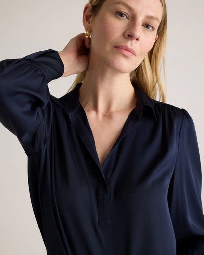 Washable Stretch Silk Split Neck Blouse - US 0335