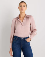 Washable Stretch Silk Split Neck Blouse - US 7895