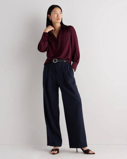 Washable Stretch Silk Split Neck Blouse - US 7047