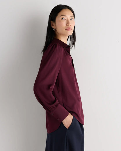 Washable Stretch Silk Split Neck Blouse - US 7047