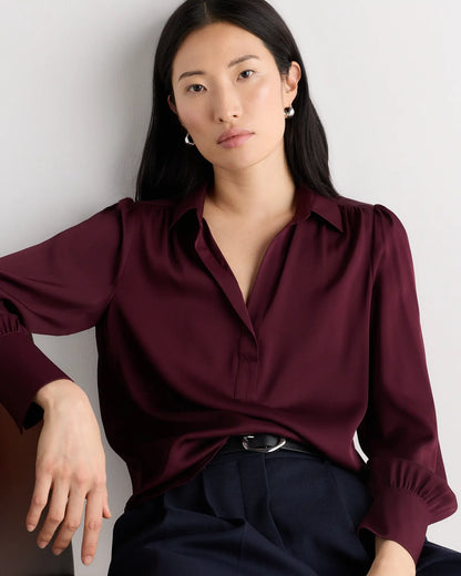 Washable Stretch Silk Split Neck Blouse - US 7047