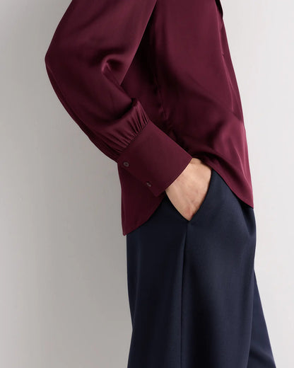 Washable Stretch Silk Split Neck Blouse - US 7047