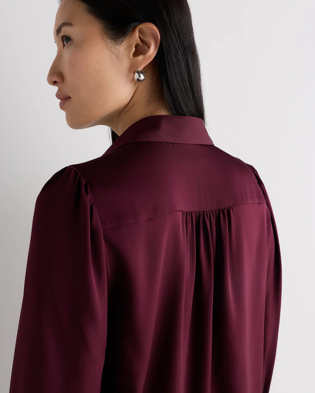 Washable Stretch Silk Split Neck Blouse - US 7047