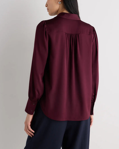 Washable Stretch Silk Split Neck Blouse - US 7047