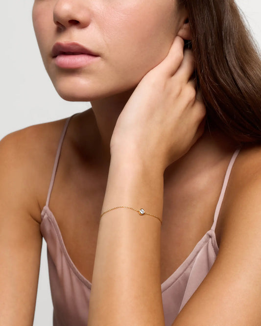 14K Gold Birthstone Solitaire Bezel Bracelet - US 6744