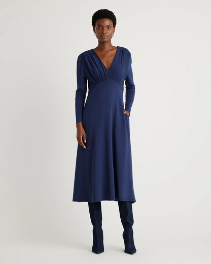 Tencel Jersey V-Neck Long Sleeve Midi Dress - US 4367