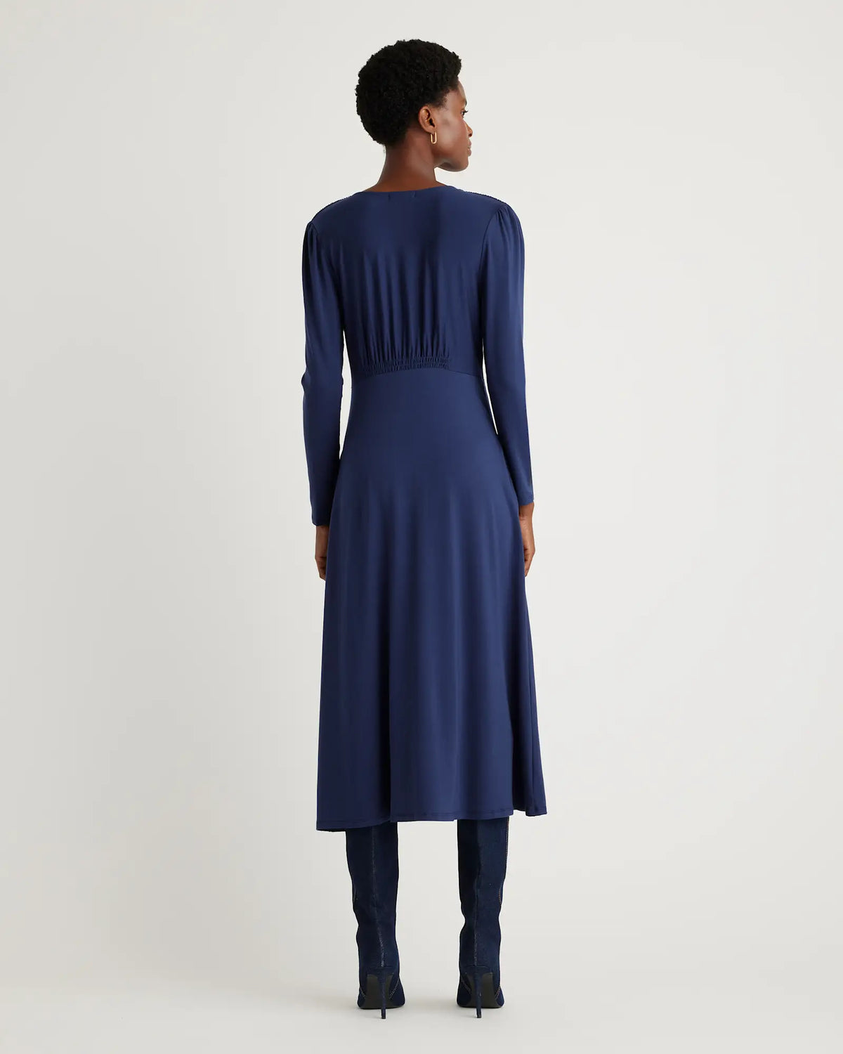 Tencel Jersey V-Neck Long Sleeve Midi Dress - US 4367