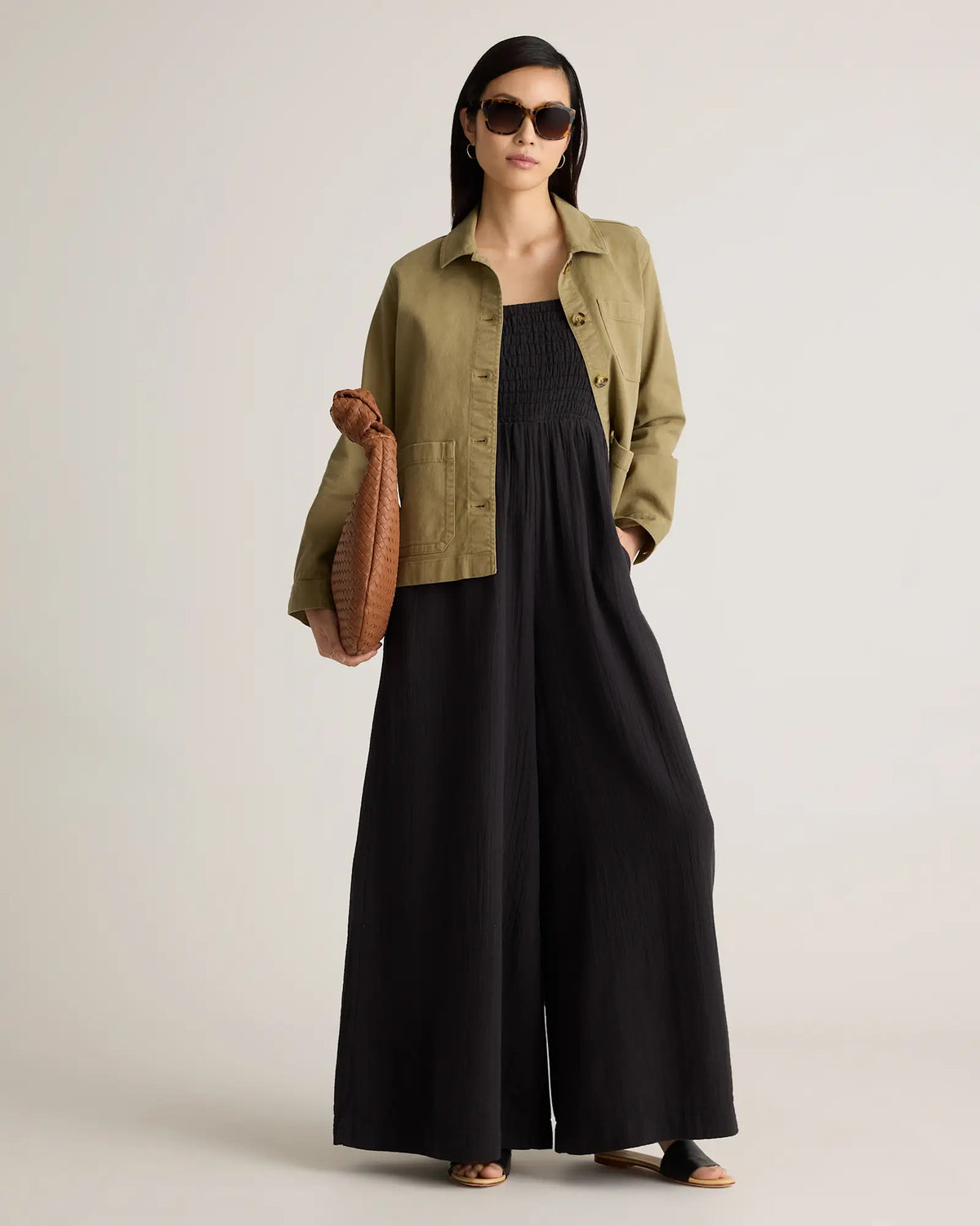 100% Organic Cotton Gauze Smocked Wide Leg Jumpsuit - US 7842