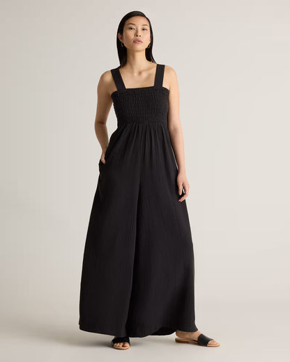 100% Organic Cotton Gauze Smocked Wide Leg Jumpsuit - US 7842