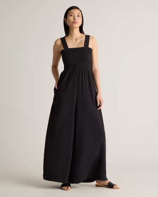 100% Organic Cotton Gauze Smocked Wide Leg Jumpsuit - US 7434