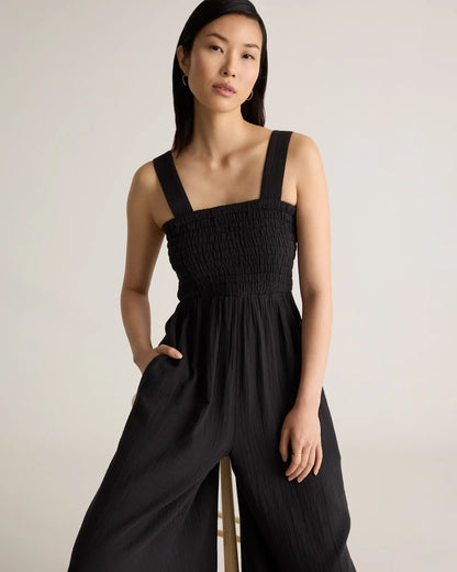 100% Organic Cotton Gauze Smocked Wide Leg Jumpsuit - US 7842