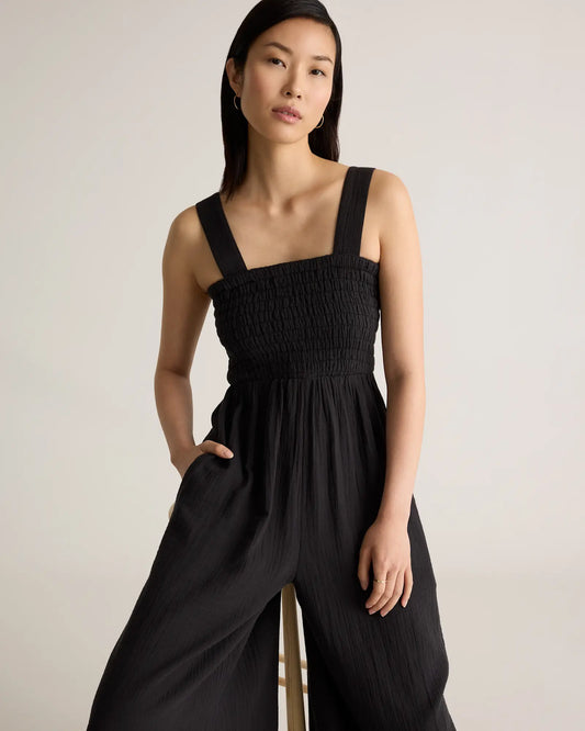 100% Organic Cotton Gauze Smocked Wide Leg Jumpsuit - US 7434