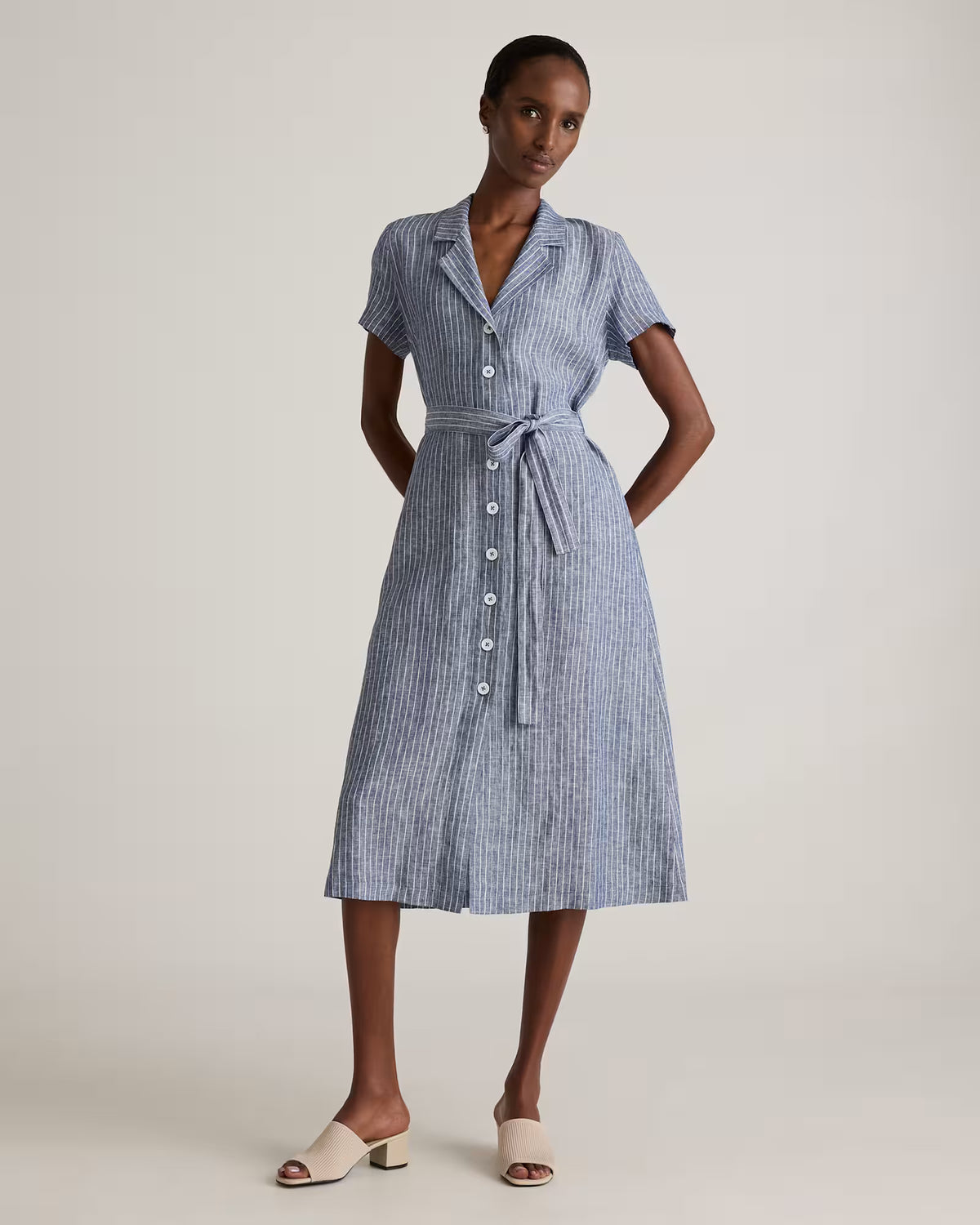 100% European Linen Button Front Dress - US 2746