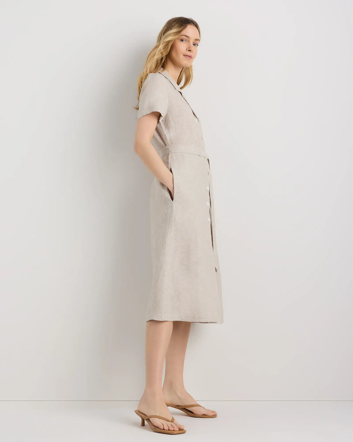 100% European Linen Button Front Dress - US 5785