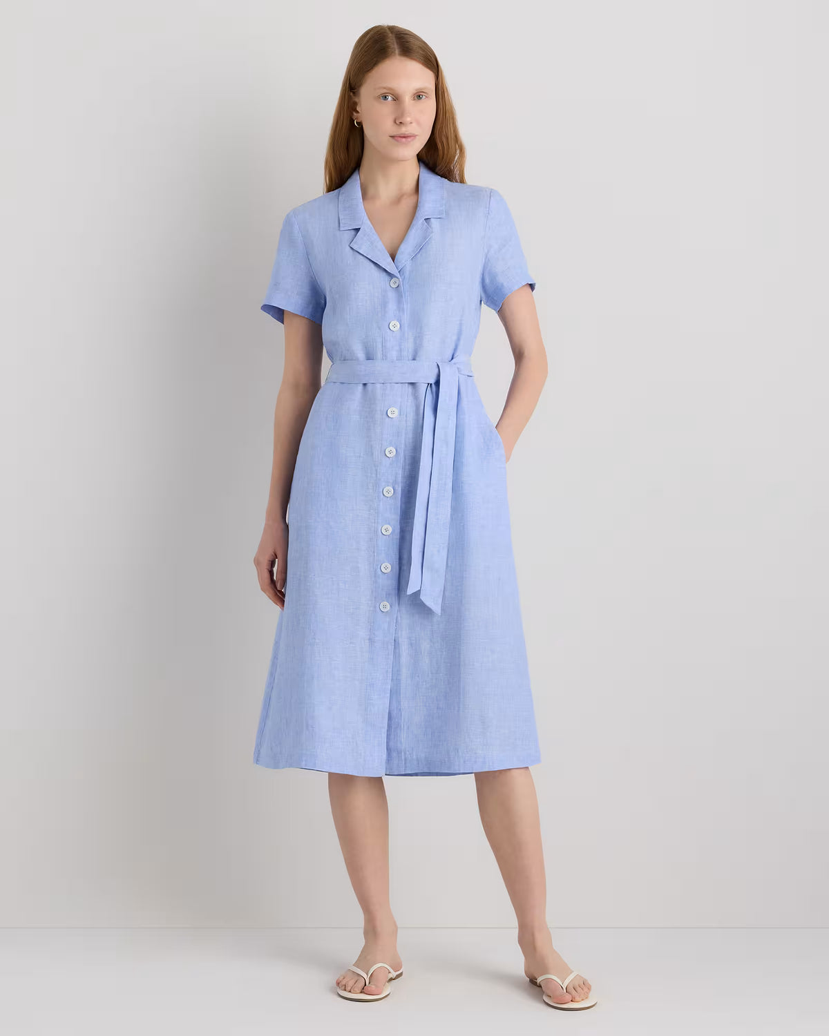 100% European Linen Button Front Dress - US 7469