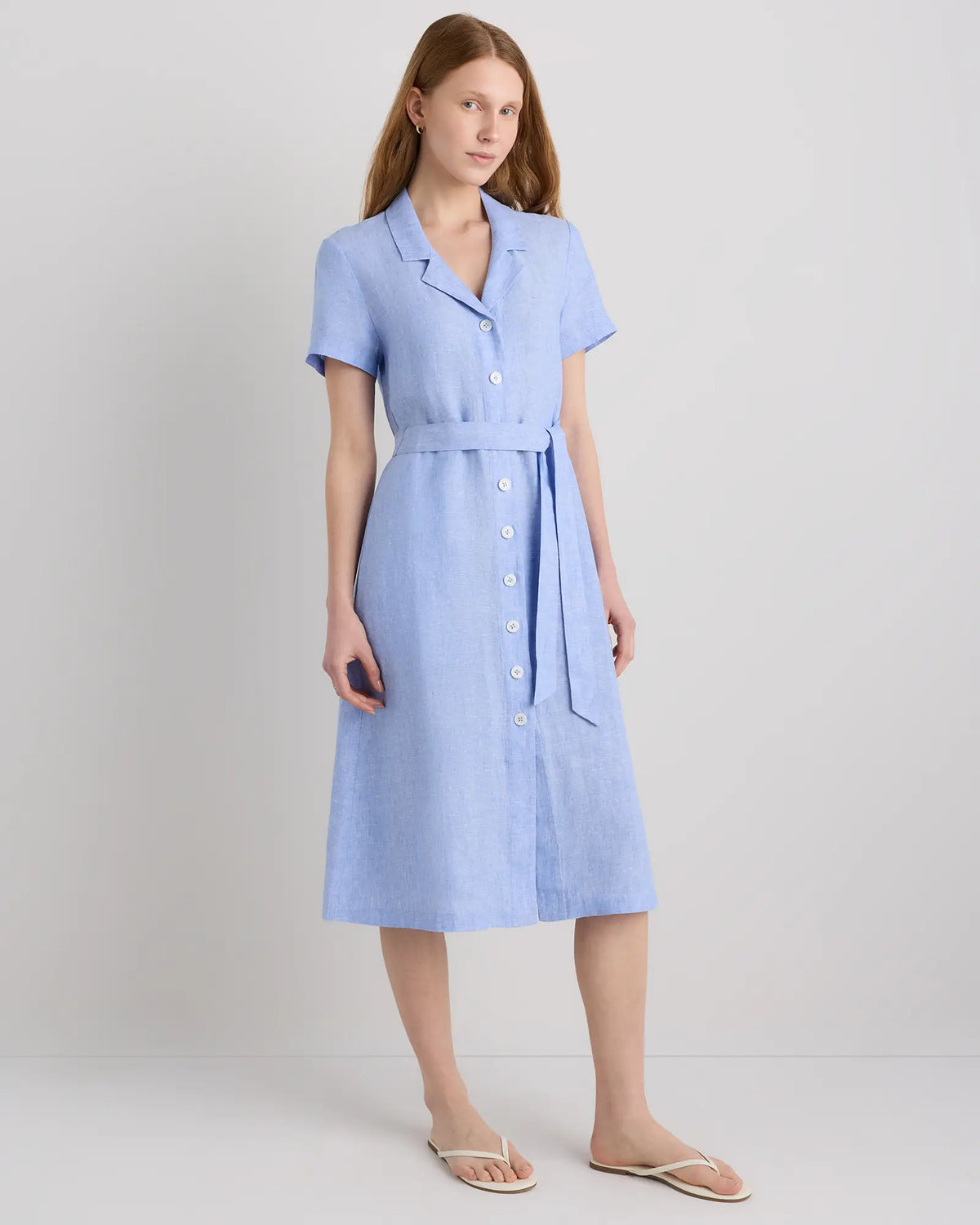 100% European Linen Button Front Dress - US 7469