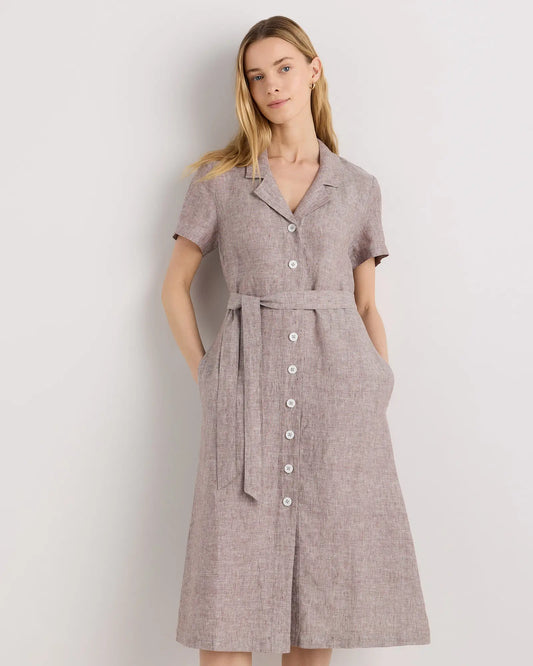 100% European Linen Button Front Dress - US 7909