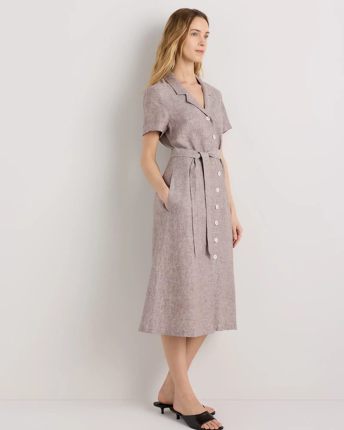 100% European Linen Button Front Dress - US 7909