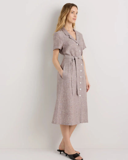 100% European Linen Button Front Dress - US 7909