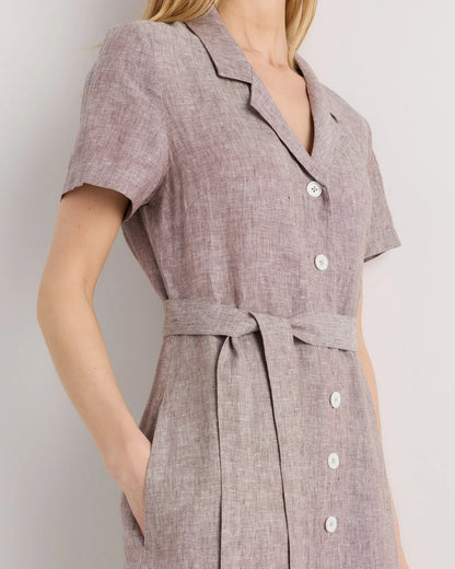 100% European Linen Button Front Dress - US 7909