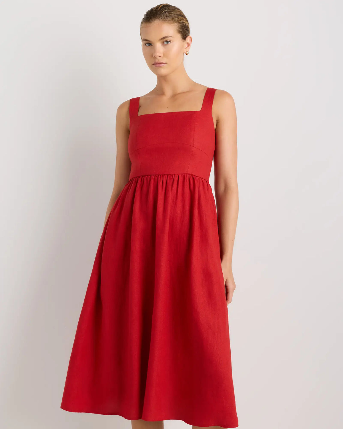 100% European Linen Fit & Flare Midi Dress - US 9997