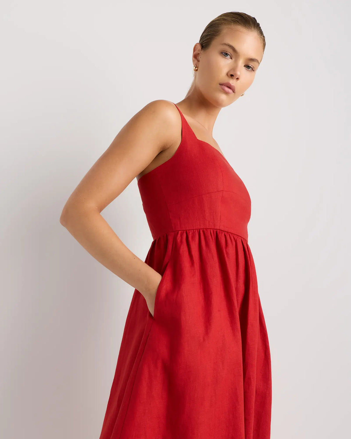 100% European Linen Fit & Flare Midi Dress - US 9997