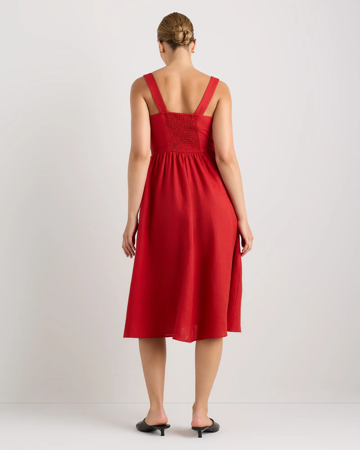 100% European Linen Fit & Flare Midi Dress - US 9997