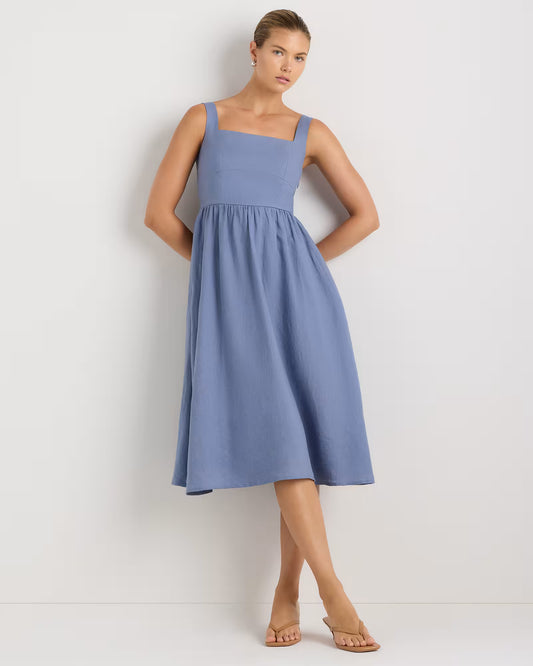 100% European Linen Fit & Flare Midi Dress - US 5753