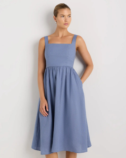 100% European Linen Fit & Flare Midi Dress - US 5753