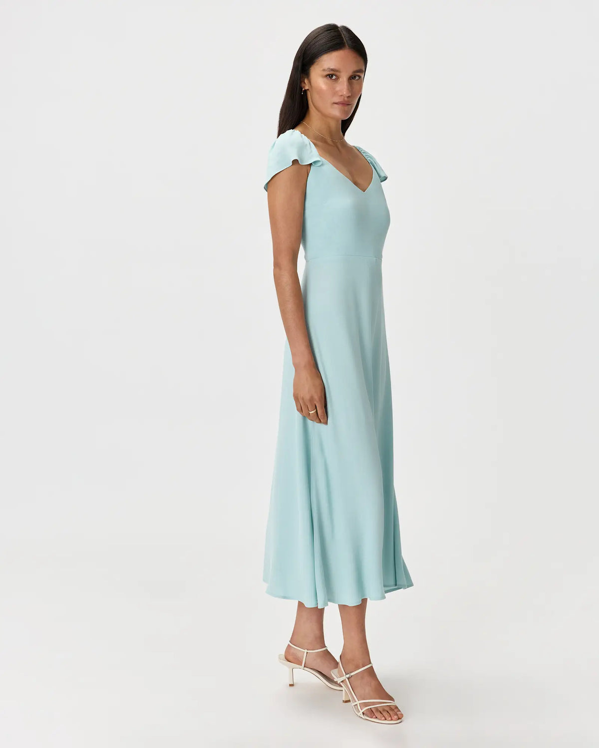 Lightweight Crepe Flutter Sleeve Midi Dress - US 6415
