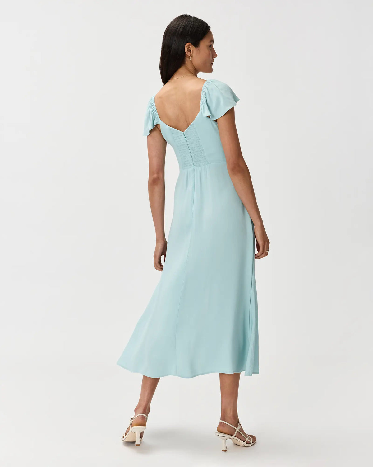 Lightweight Crepe Flutter Sleeve Midi Dress - US 6415