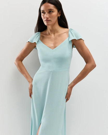 Lightweight Crepe Flutter Sleeve Midi Dress - US 6415