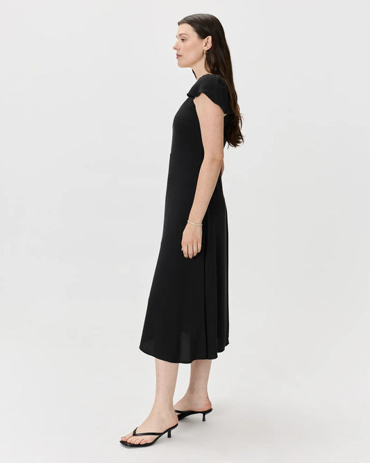 Lightweight Crepe Flutter Sleeve Midi Dress - US 7616