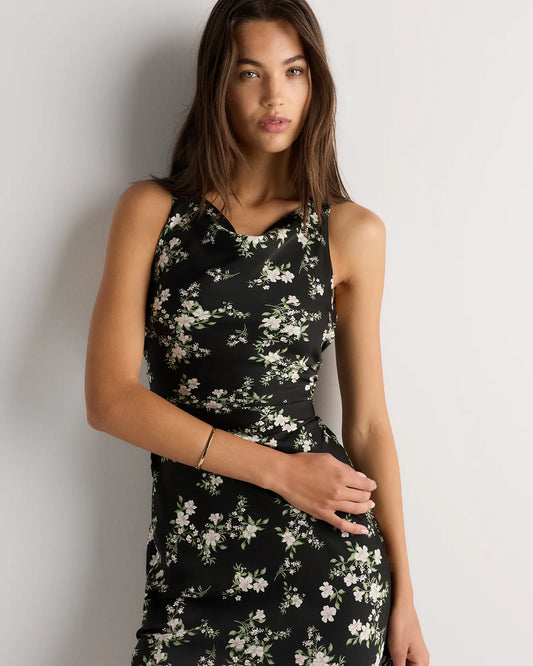 Washable Stretch Silk High Neck Midi Dress - US 8018