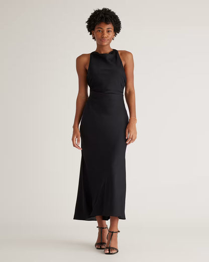 Washable Stretch Silk High Neck Midi Dress - US 3260