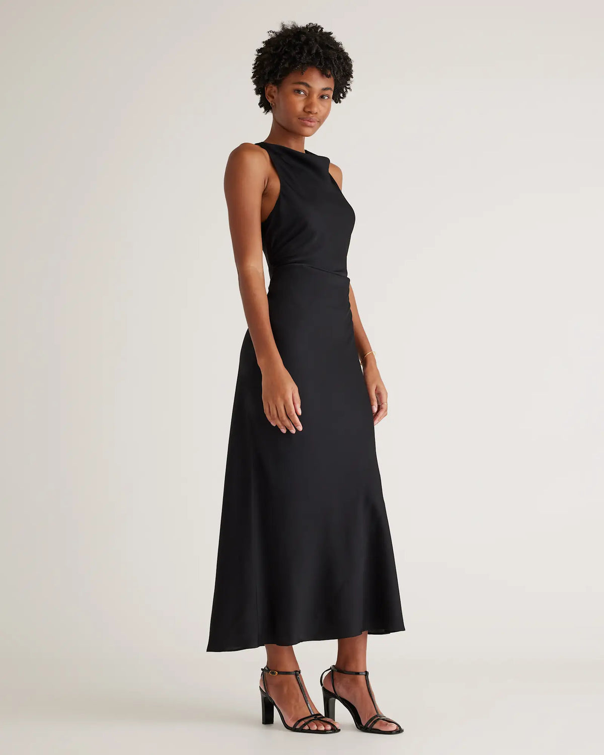 Washable Stretch Silk High Neck Midi Dress - US 3260