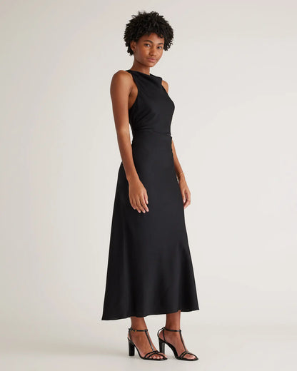 Washable Stretch Silk High Neck Midi Dress - US 3260