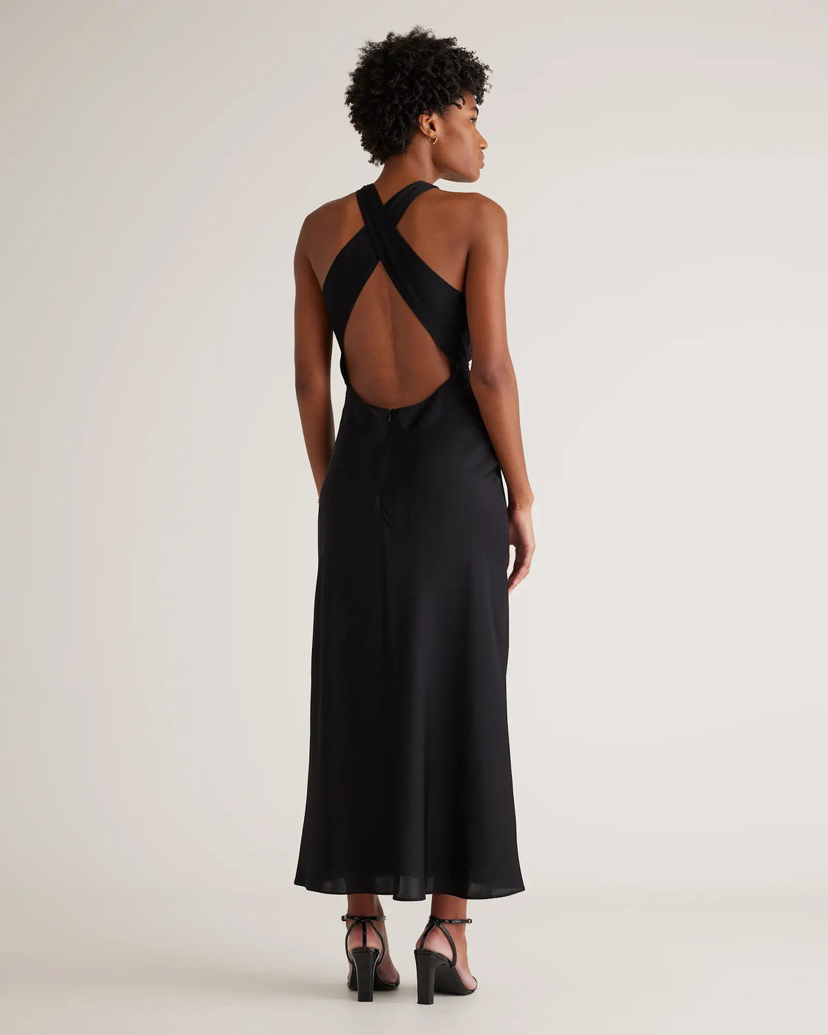 Washable Stretch Silk High Neck Midi Dress - US 3260