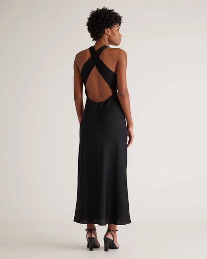 Washable Stretch Silk High Neck Midi Dress - US 3260