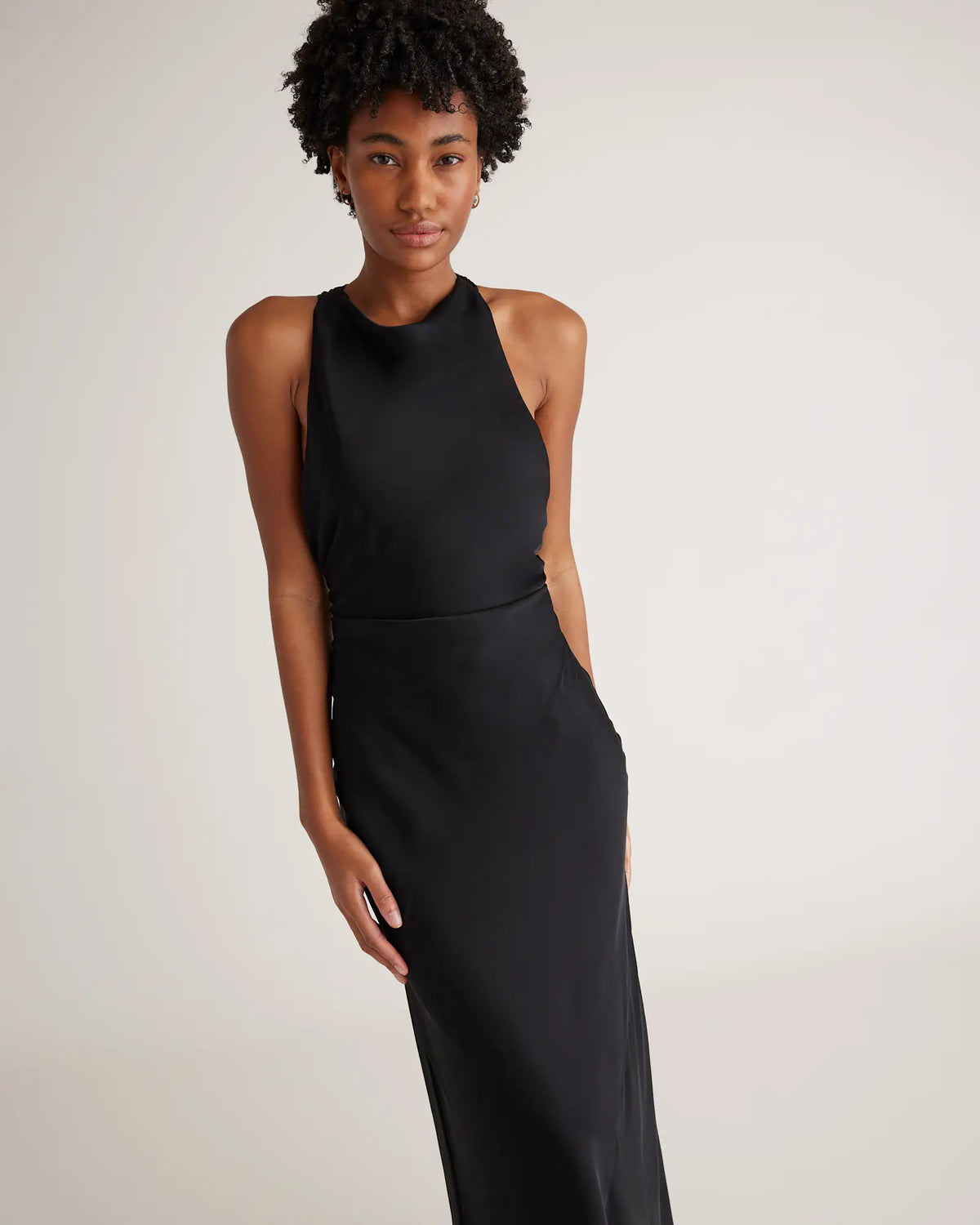 Washable Stretch Silk High Neck Midi Dress - US 3260