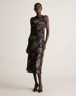 Washable Stretch Silk High Neck Midi Dress - US 1366