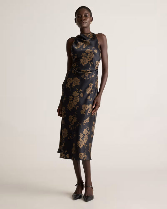 Washable Stretch Silk High Neck Midi Dress - US 1366