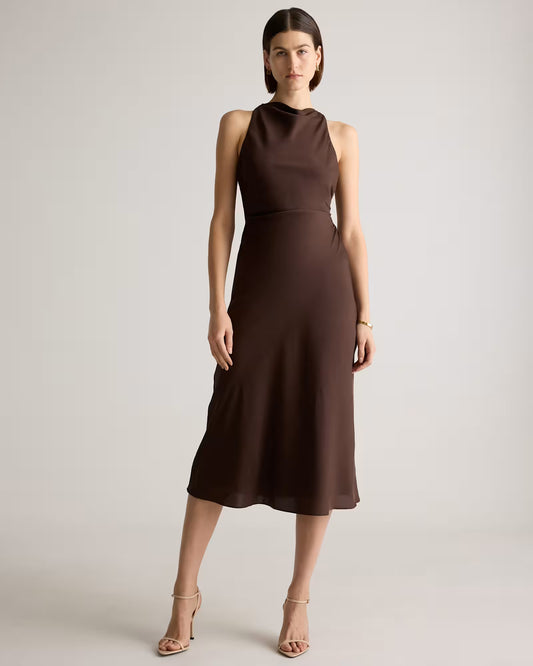 Washable Stretch Silk High Neck Midi Dress - US 3067