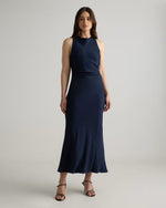 Washable Stretch Silk High Neck Midi Dress - US 8380
