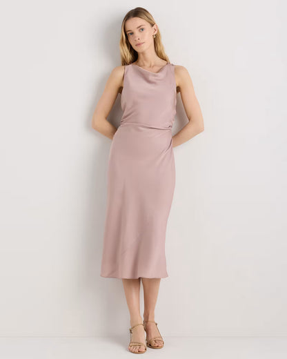 Washable Stretch Silk High Neck Midi Dress - US 9285